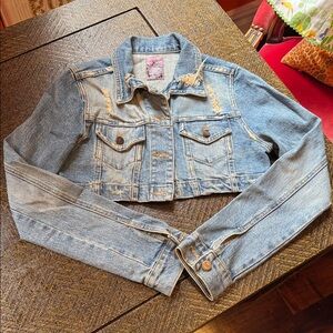 Vintage Cello Distressed Denim Cropped Jacket